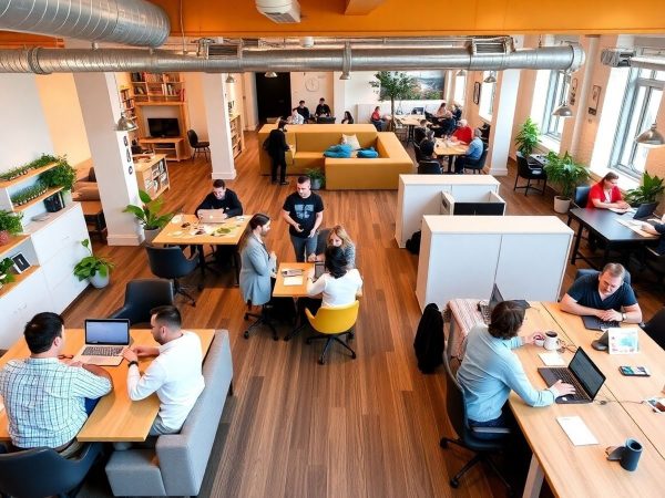 Spațiu de coworking modern în București, 2025.